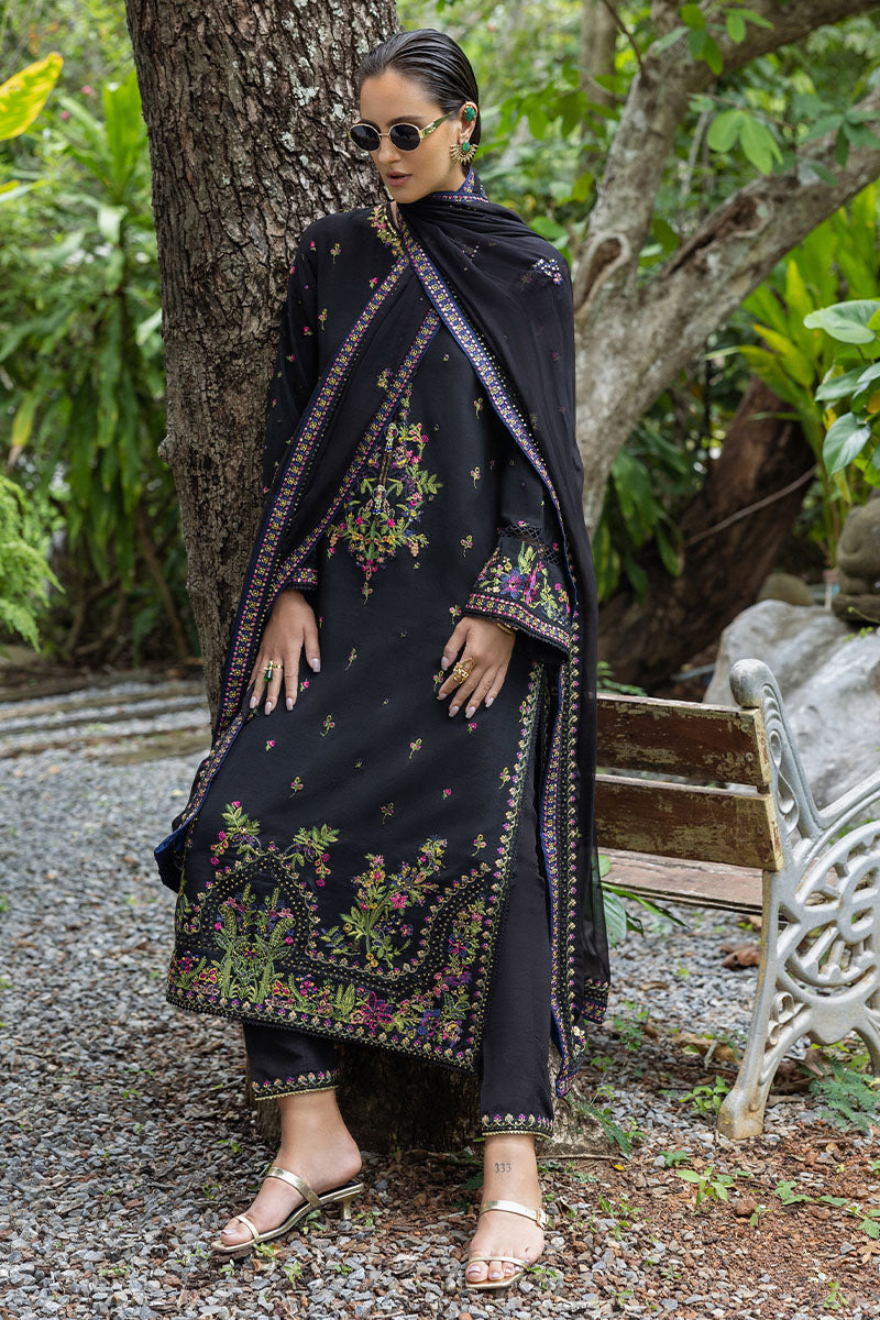 Mushq Hemline Nuvera Embroidered Raw Silk Unstitched 3Pc Suit D-08 Onyxa