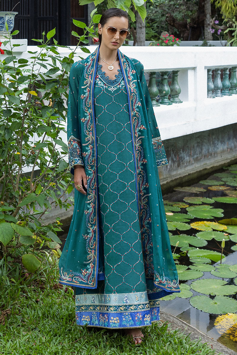 Mushq Hemline Nuvera Embroidered Raw Silk Unstitched 3Pc Suit D-09 Valene