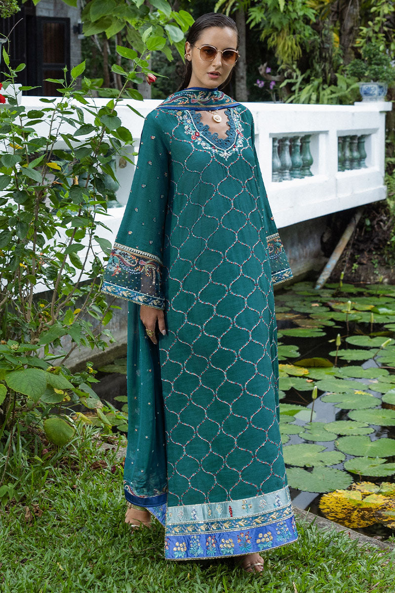 Mushq Hemline Nuvera Embroidered Raw Silk Unstitched 3Pc Suit D-09 Valene