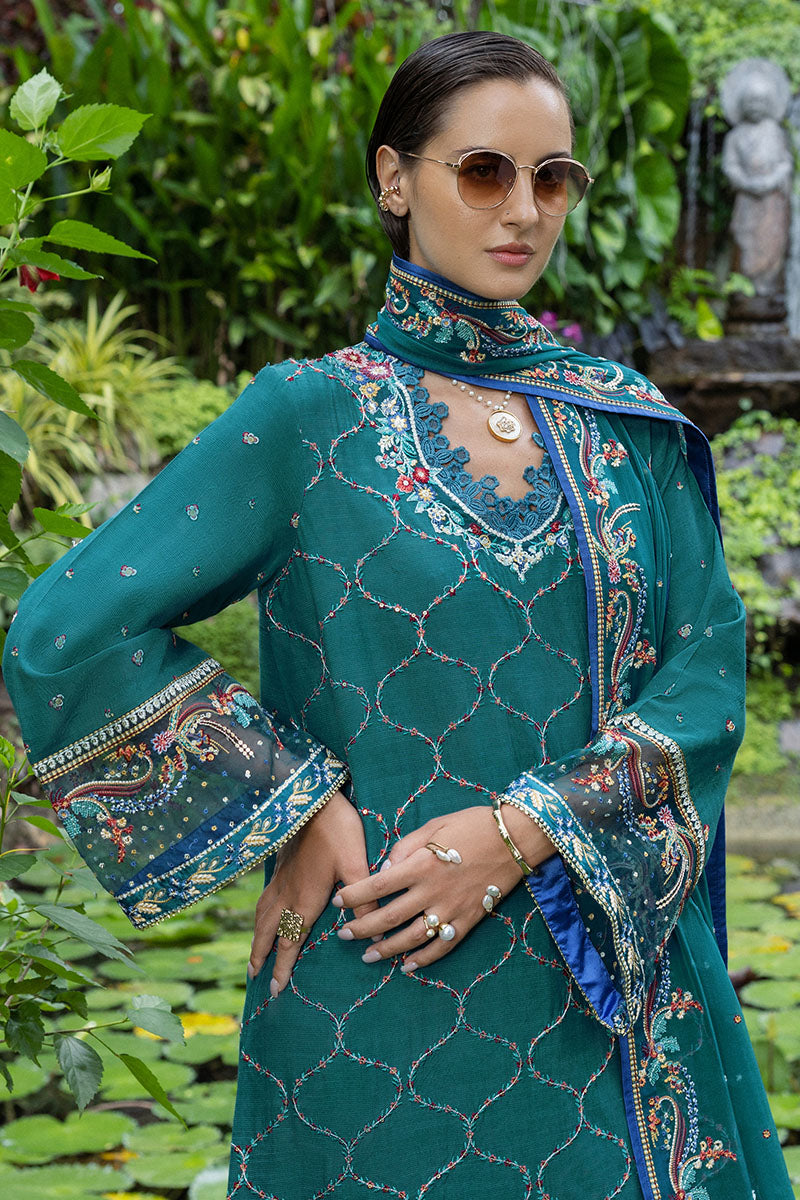 Mushq Hemline Nuvera Embroidered Raw Silk Unstitched 3Pc Suit D-09 Valene