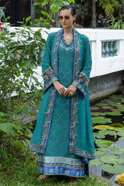 Mushq Hemline Nuvera Embroidered Raw Silk Unstitched 3Pc Suit D-09 Valene