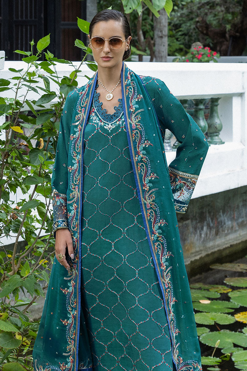 Mushq Hemline Nuvera Embroidered Raw Silk Unstitched 3Pc Suit D-09 Valene