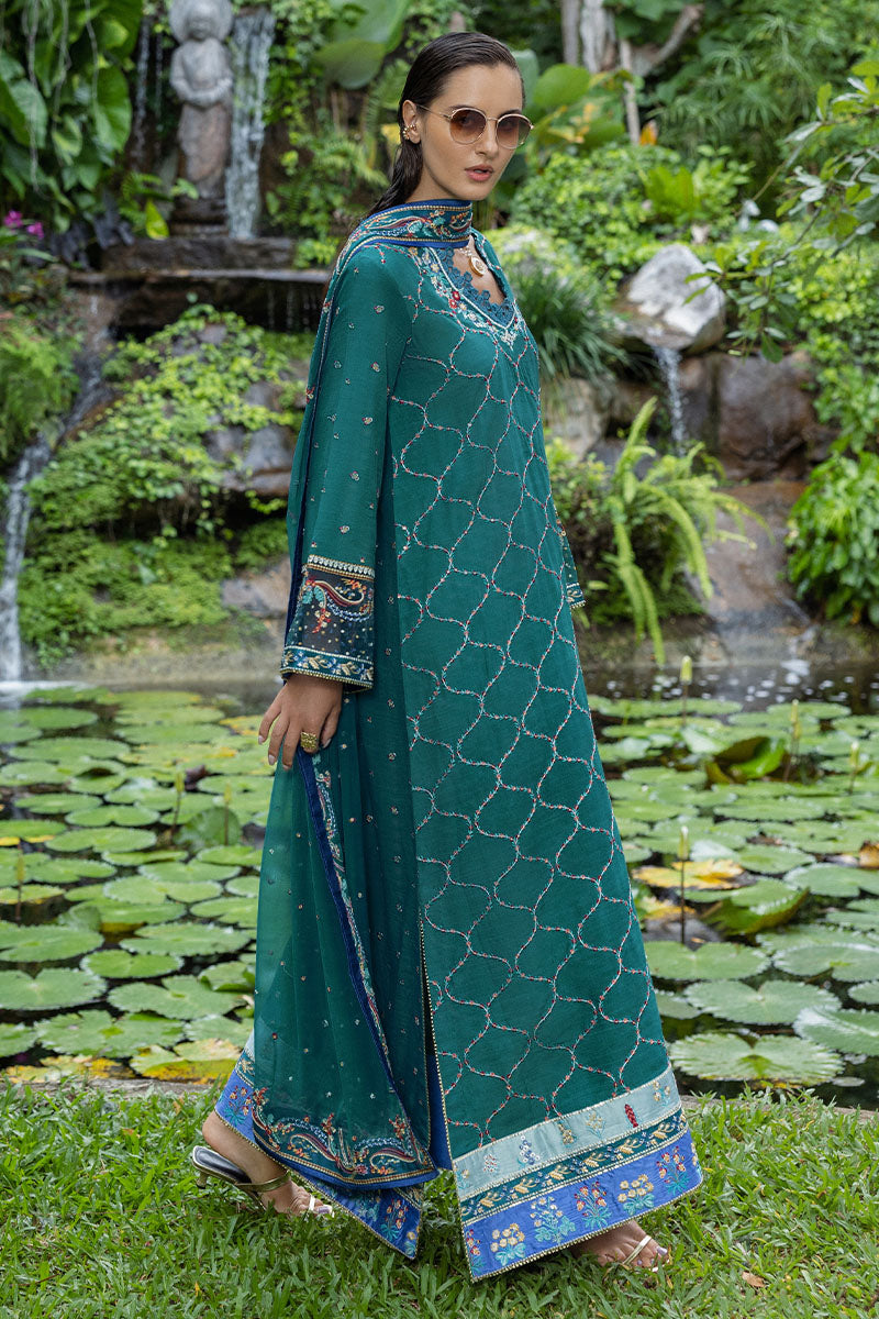 Mushq Hemline Nuvera Embroidered Raw Silk Unstitched 3Pc Suit D-09 Valene