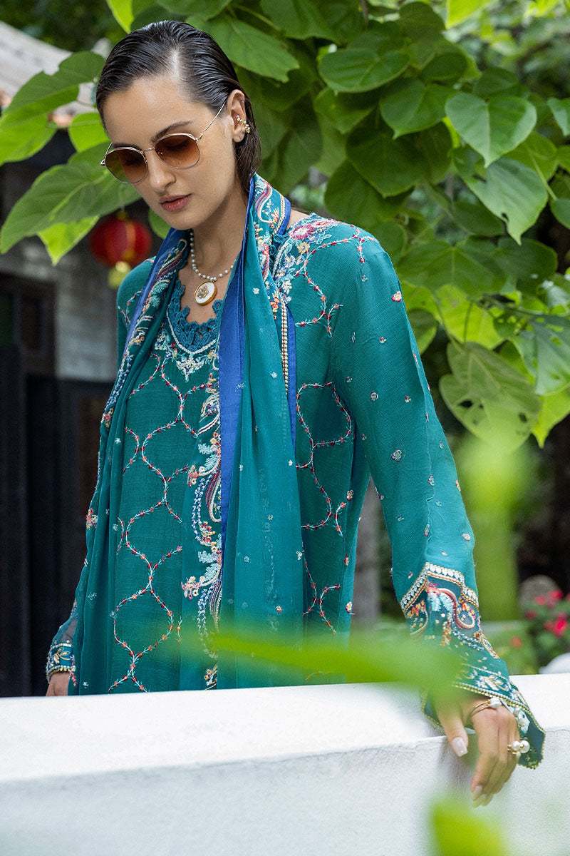 Mushq Hemline Nuvera Embroidered Raw Silk Unstitched 3Pc Suit D-09 Valene