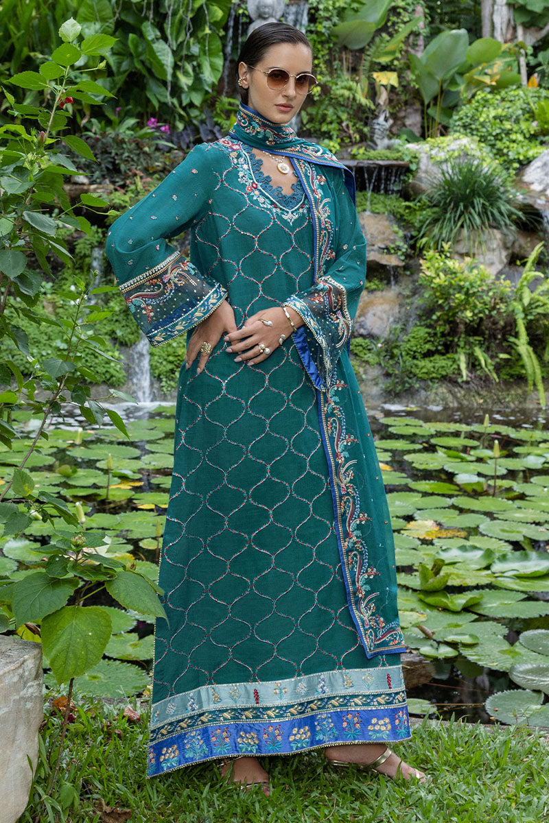 Mushq Hemline Nuvera Embroidered Raw Silk Unstitched 3Pc Suit D-09 Valene