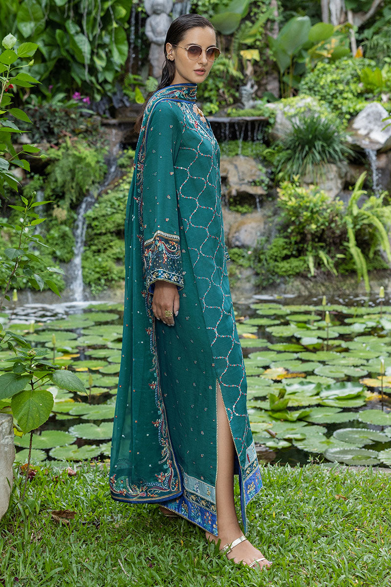 Mushq Hemline Nuvera Embroidered Raw Silk Unstitched 3Pc Suit D-09 Valene