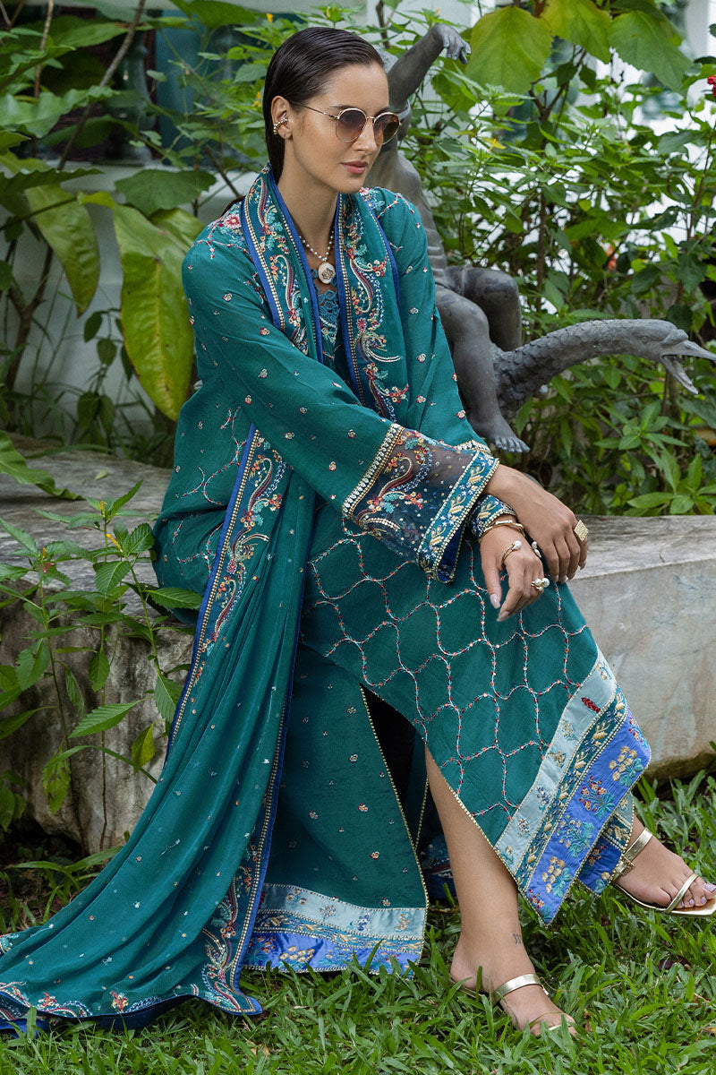 Mushq Hemline Nuvera Embroidered Raw Silk Unstitched 3Pc Suit D-09 Valene