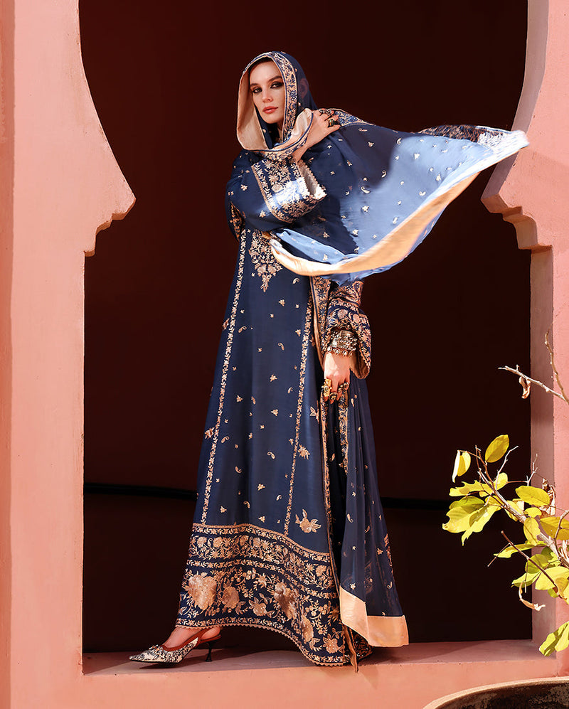 Mushq Hemline Nuvera Embroidered Raw Silk Unstitched 3Pc Suit D-01 Vivian
