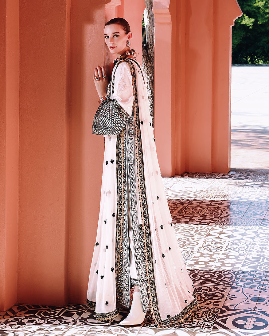 Mushq Hemline Nuvera Embroidered Raw Silk Unstitched 3Pc Suit D-02 Gillian
