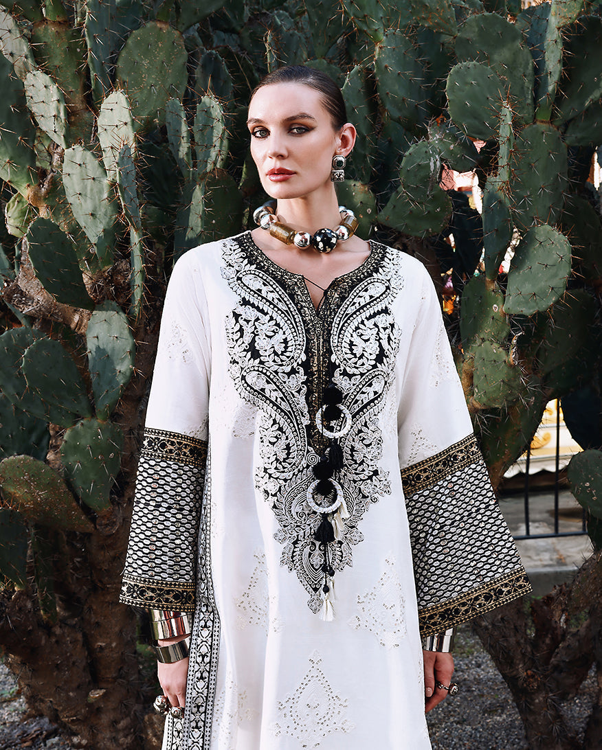 Mushq Hemline Nuvera Embroidered Raw Silk Unstitched 3Pc Suit D-02 Gillian