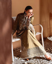 Mushq Hemline Nuvera Embroidered Raw Silk Unstitched 3Pc Suit D-03 Jadis