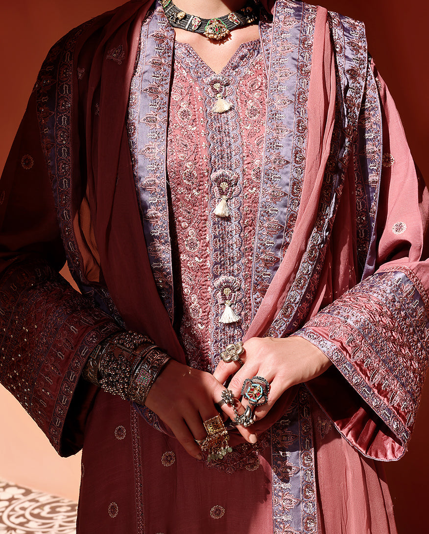 Mushq Hemline Nuvera Embroidered Raw Silk Unstitched 3Pc Suit D-04 Hermione