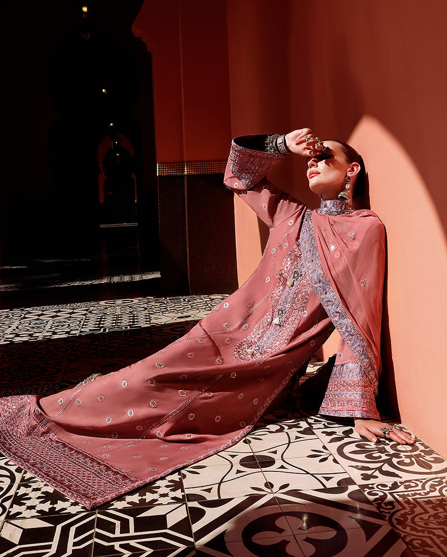 Mushq Hemline Nuvera Embroidered Raw Silk Unstitched 3Pc Suit D-04 Hermione