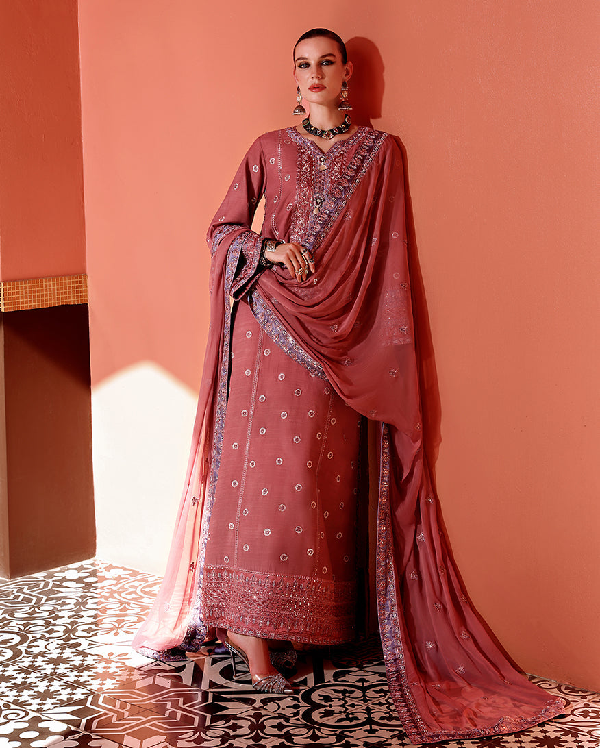 Mushq Hemline Nuvera Embroidered Raw Silk Unstitched 3Pc Suit D-04 Hermione