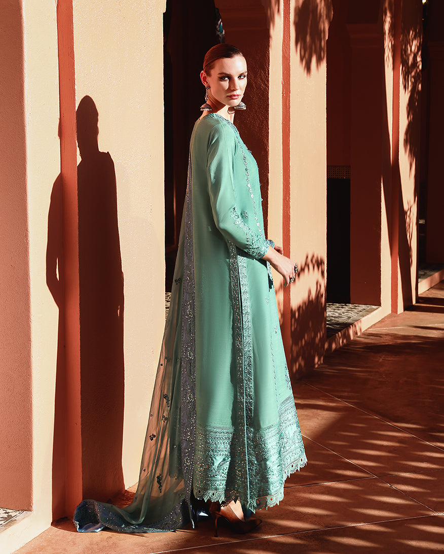 Mushq Hemline Nuvera Embroidered Raw Silk Unstitched 3Pc Suit D-05 Sybil