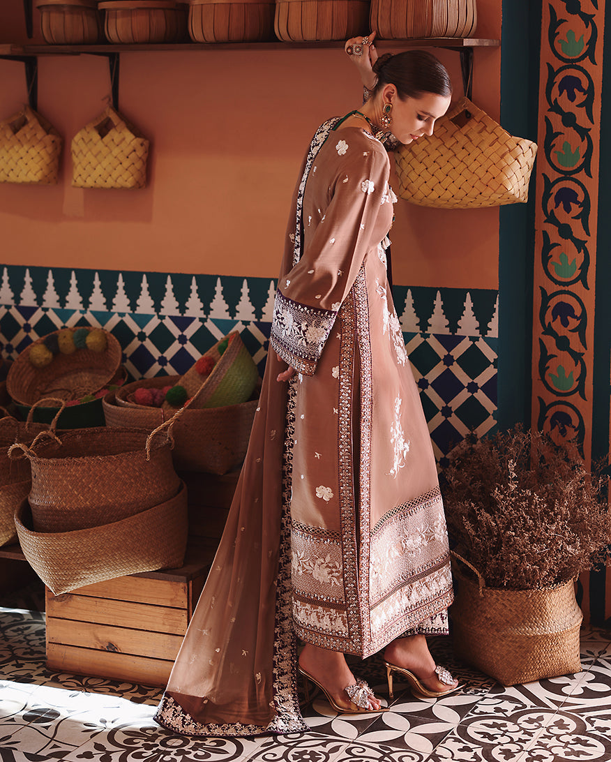 Mushq Hemline Nuvera Embroidered Raw Silk Unstitched 3Pc Suit D-06 Sally