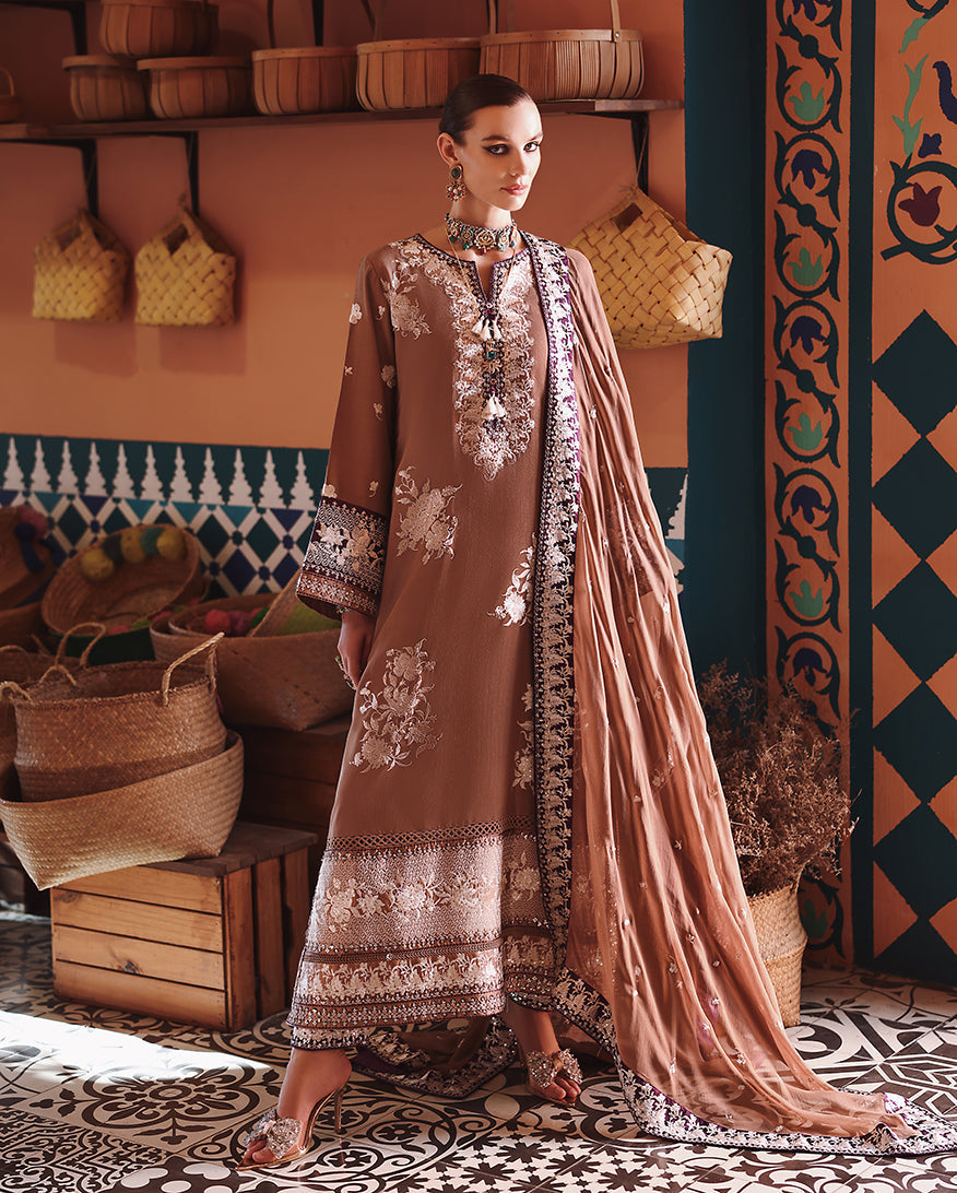 Mushq Hemline Nuvera Embroidered Raw Silk Unstitched 3Pc Suit D-06 Sally