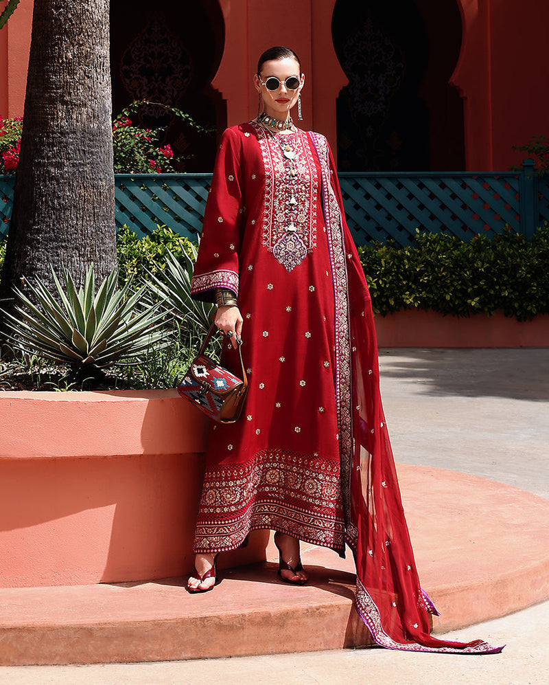 Mushq Hemline Nuvera Embroidered Raw Silk Unstitched 3Pc Suit D-09 Agatha