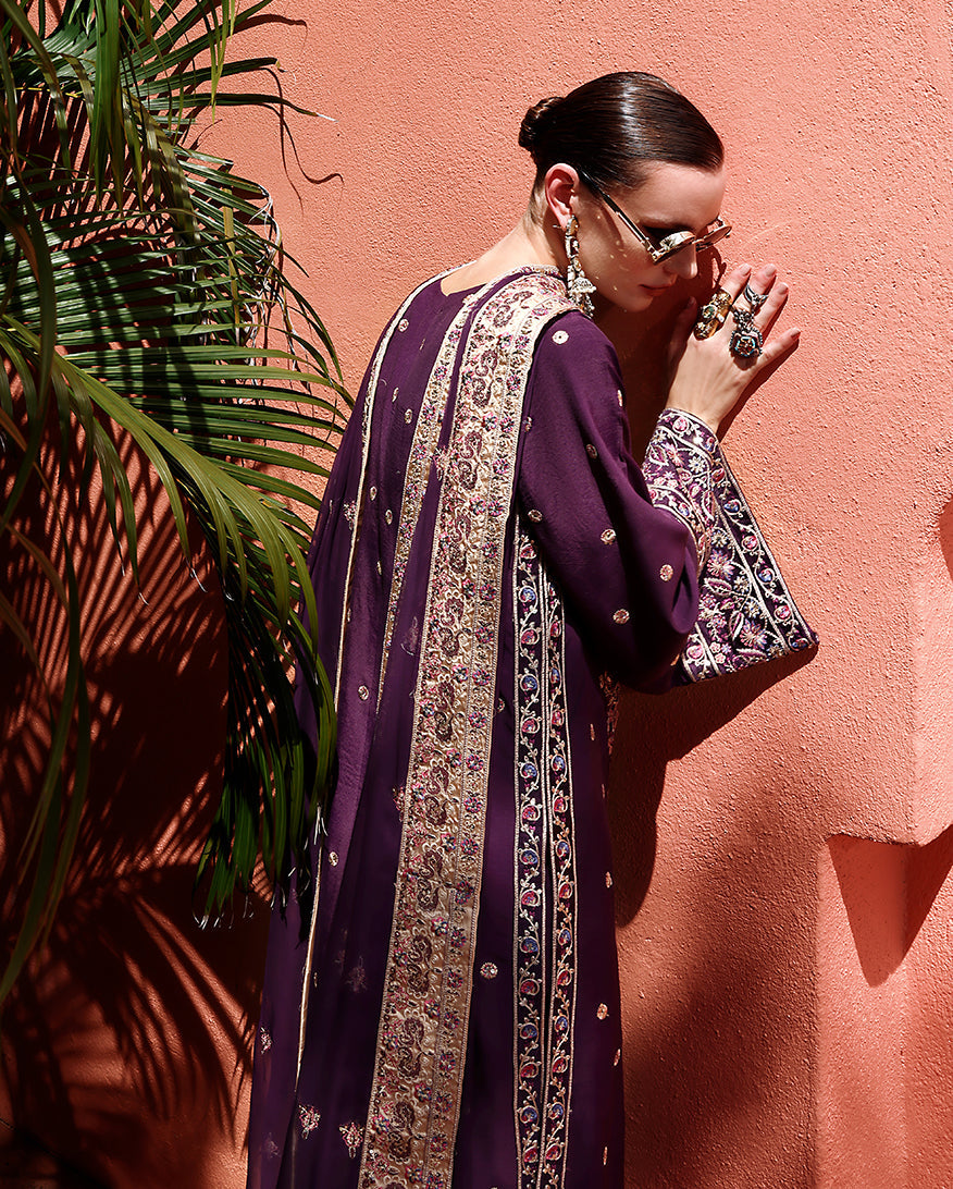 Mushq Hemline Nuvera Embroidered Raw Silk Unstitched 3Pc Suit D-10 Minerva