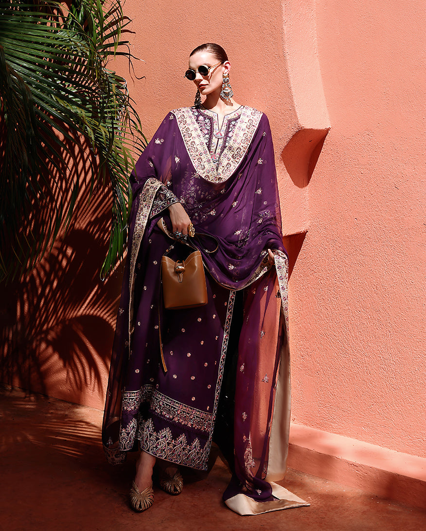 Mushq Hemline Nuvera Embroidered Raw Silk Unstitched 3Pc Suit D-10 Minerva