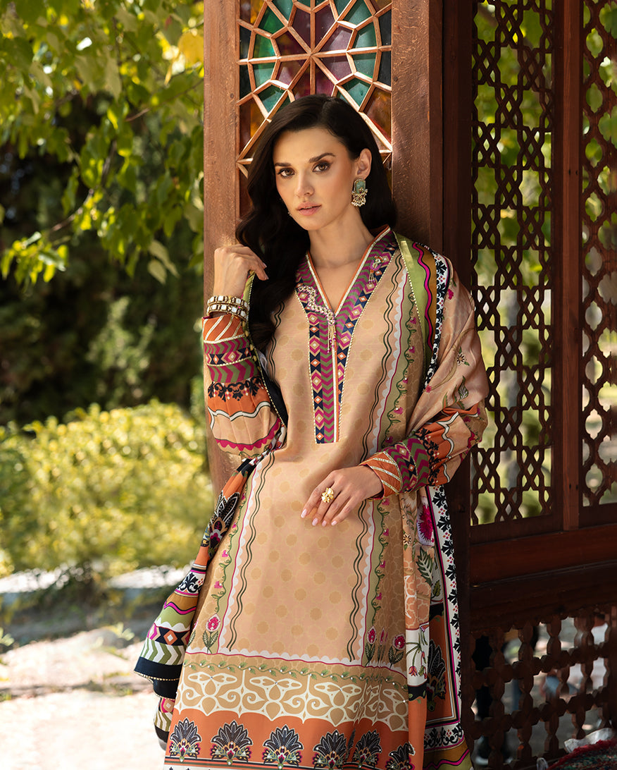 Mushq Hemline Nirvana Echoes Of Serneity Raw Silk Unstitched 3Pc Suit - Solara Crest