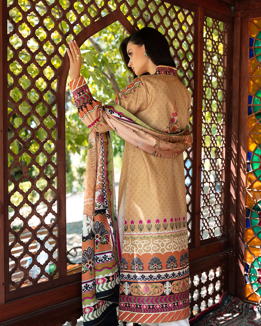 Mushq Hemline Nirvana Echoes Of Serneity Raw Silk Unstitched 3Pc Suit - Solara Crest