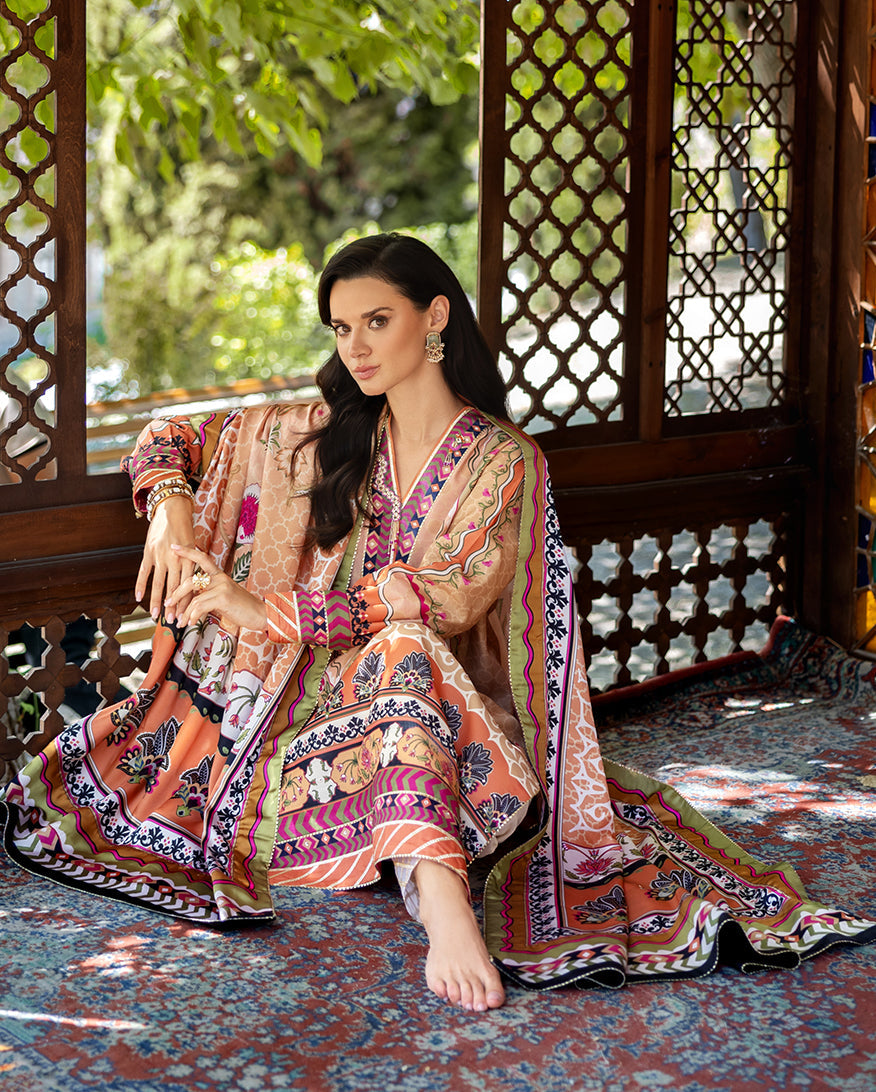 Mushq Hemline Nirvana Echoes Of Serneity Raw Silk Unstitched 3Pc Suit - Solara Crest