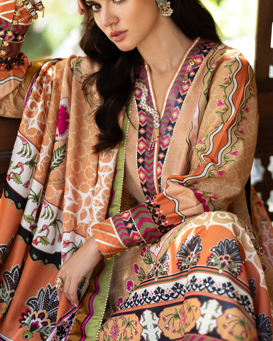 Mushq Hemline Nirvana Echoes Of Serneity Raw Silk Unstitched 3Pc Suit - Solara Crest