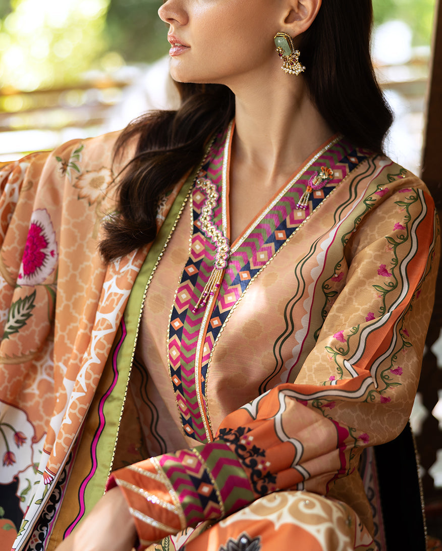 Mushq Hemline Nirvana Echoes Of Serneity Raw Silk Unstitched 3Pc Suit - Solara Crest