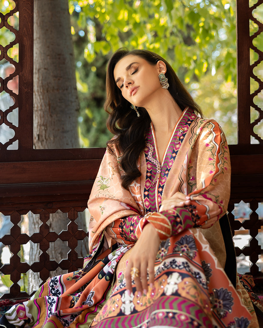 Mushq Hemline Nirvana Echoes Of Serneity Raw Silk Unstitched 3Pc Suit - Solara Crest