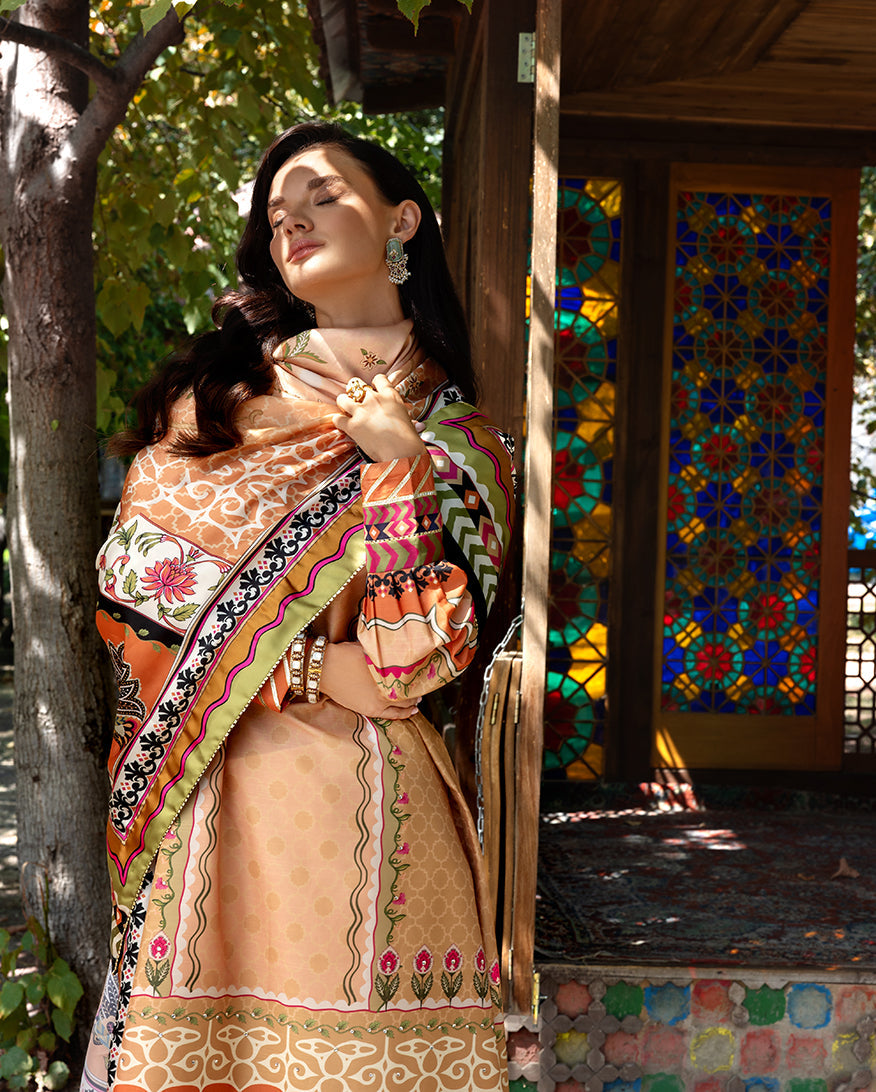 Mushq Hemline Nirvana Echoes Of Serneity Raw Silk Unstitched 3Pc Suit - Solara Crest