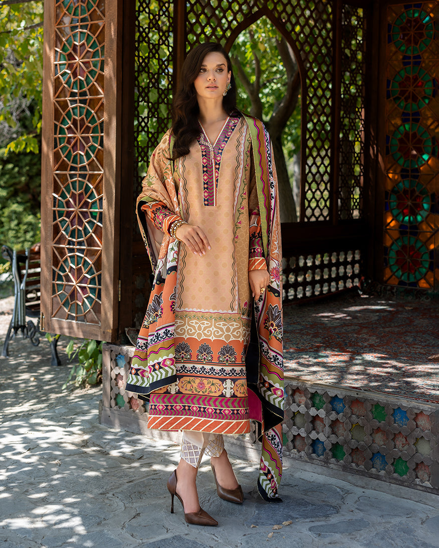 Mushq Hemline Nirvana Echoes Of Serneity Raw Silk Unstitched 3Pc Suit - Solara Crest