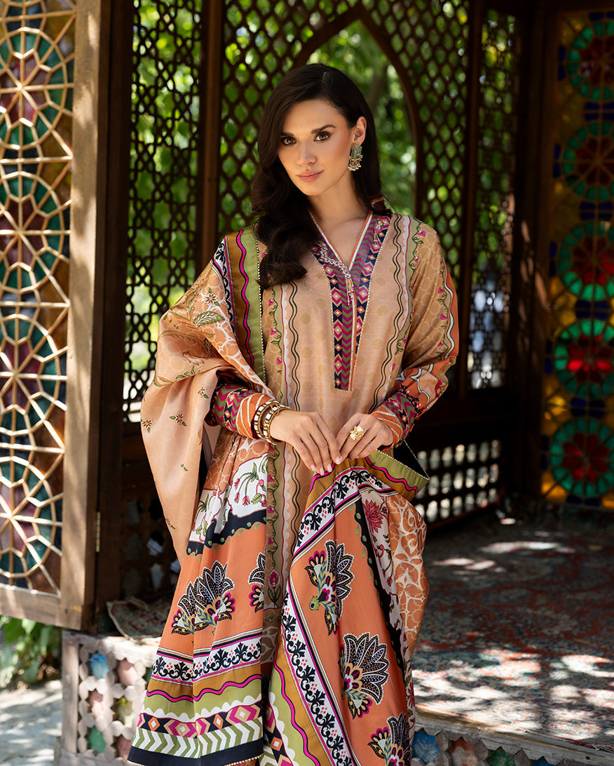 Mushq Hemline Nirvana Echoes Of Serneity Raw Silk Unstitched 3Pc Suit - Solara Crest