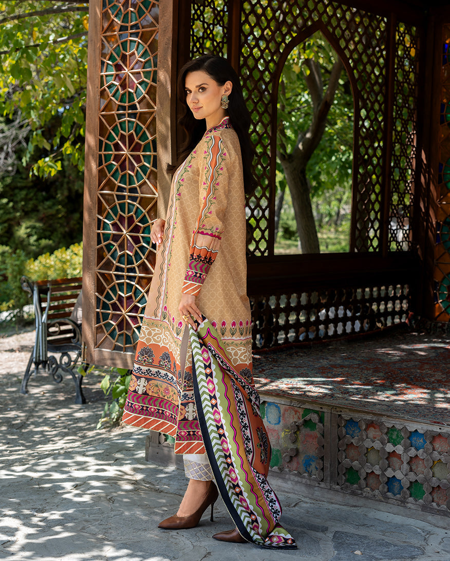 Mushq Hemline Nirvana Echoes Of Serneity Raw Silk Unstitched 3Pc Suit - Solara Crest