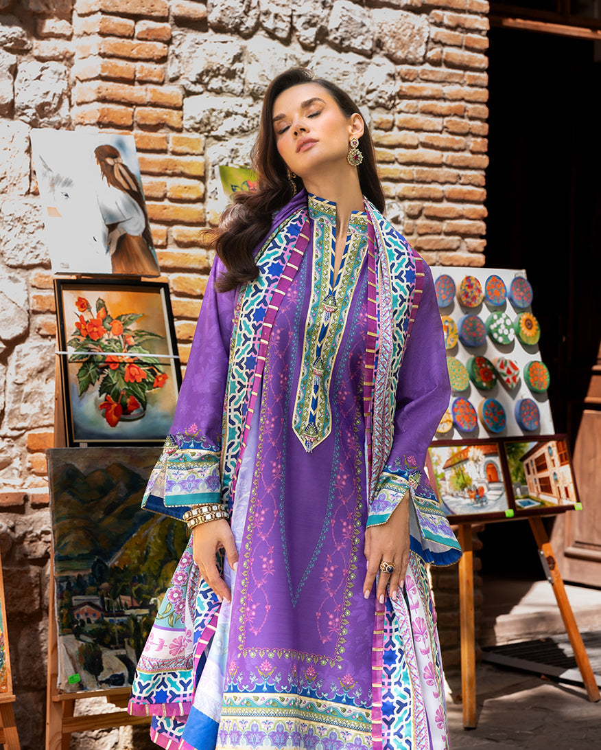 Mushq Hemline Nirvana Echoes Of Serneity Raw Silk Unstitched 3Pc Suit - Cosmic Spindle
