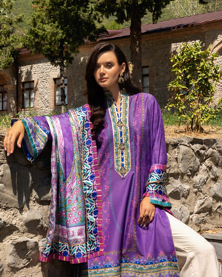 Mushq Hemline Nirvana Echoes Of Serneity Raw Silk Unstitched 3Pc Suit - Cosmic Spindle