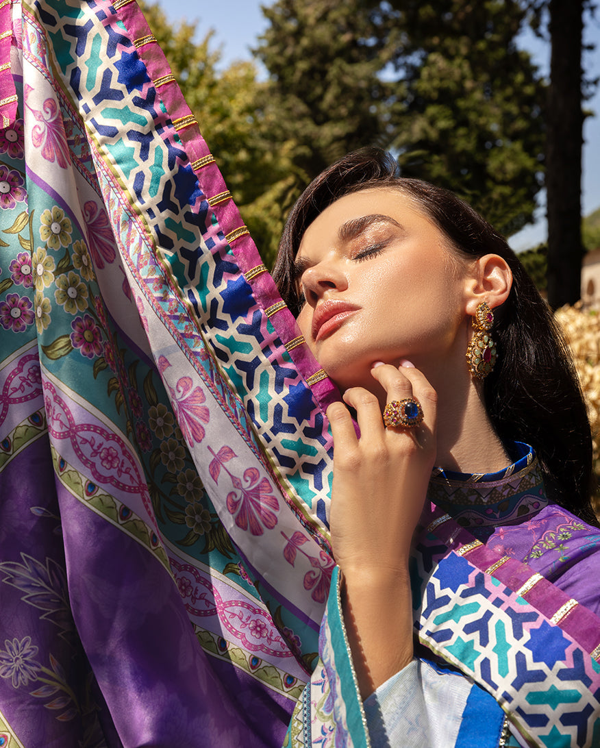 Mushq Hemline Nirvana Echoes Of Serneity Raw Silk Unstitched 3Pc Suit - Cosmic Spindle