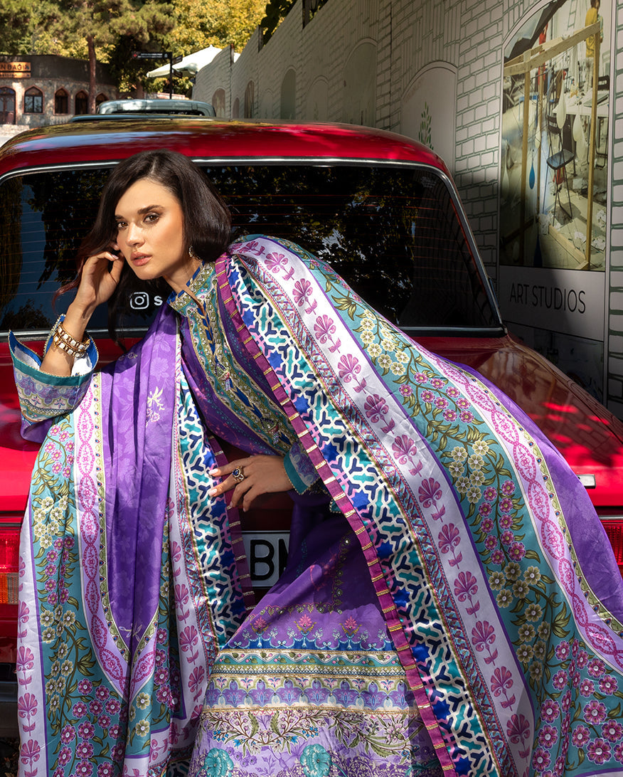 Mushq Hemline Nirvana Echoes Of Serneity Raw Silk Unstitched 3Pc Suit - Cosmic Spindle