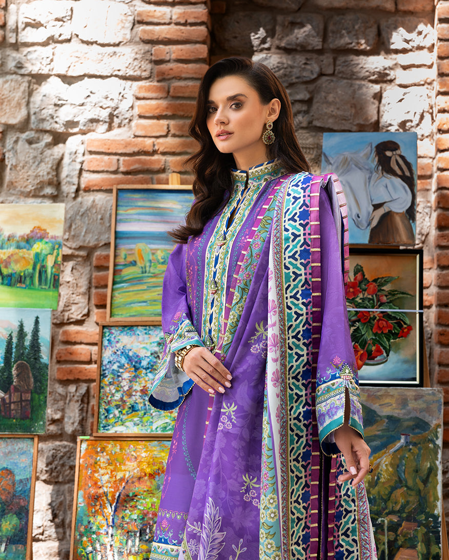 Mushq Hemline Nirvana Echoes Of Serneity Raw Silk Unstitched 3Pc Suit - Cosmic Spindle