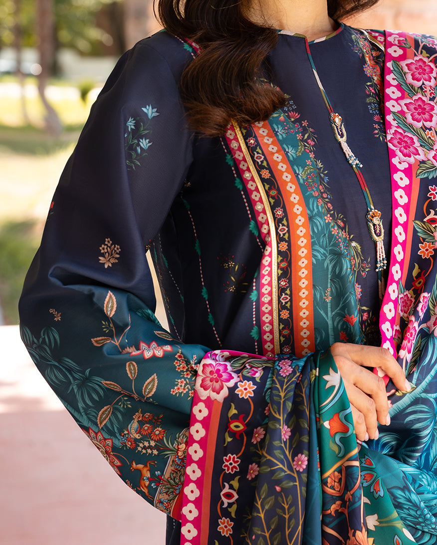 Mushq Hemline Nirvana Echoes Of Serneity Raw Silk Unstitched 3Pc Suit - Nova Bloom