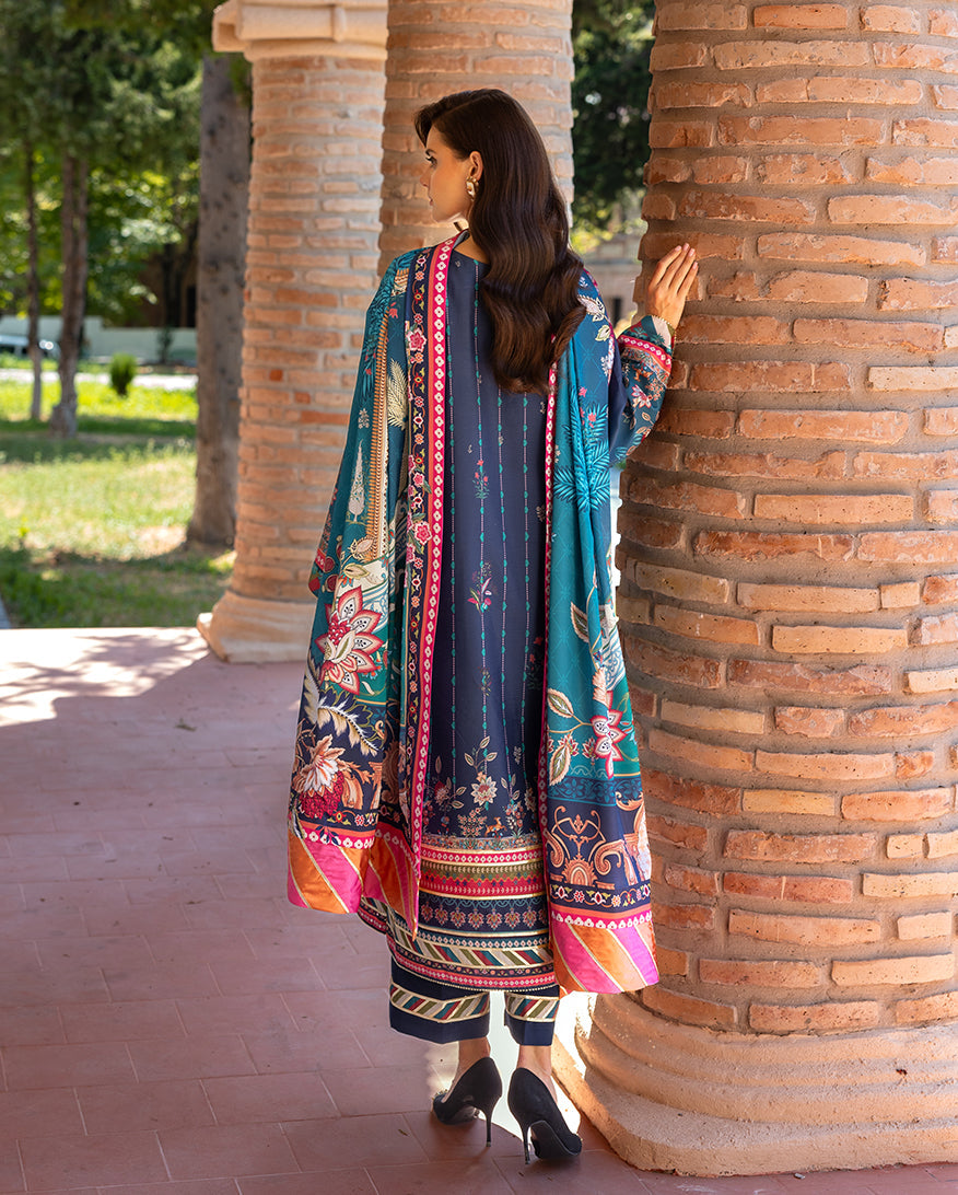 Mushq Hemline Nirvana Echoes Of Serneity Raw Silk Unstitched 3Pc Suit - Nova Bloom