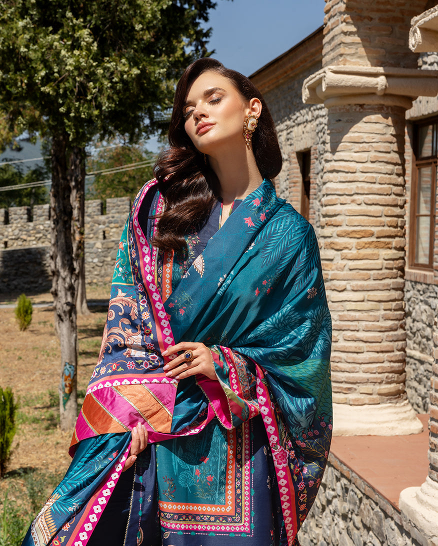 Mushq Hemline Nirvana Echoes Of Serneity Raw Silk Unstitched 3Pc Suit - Nova Bloom