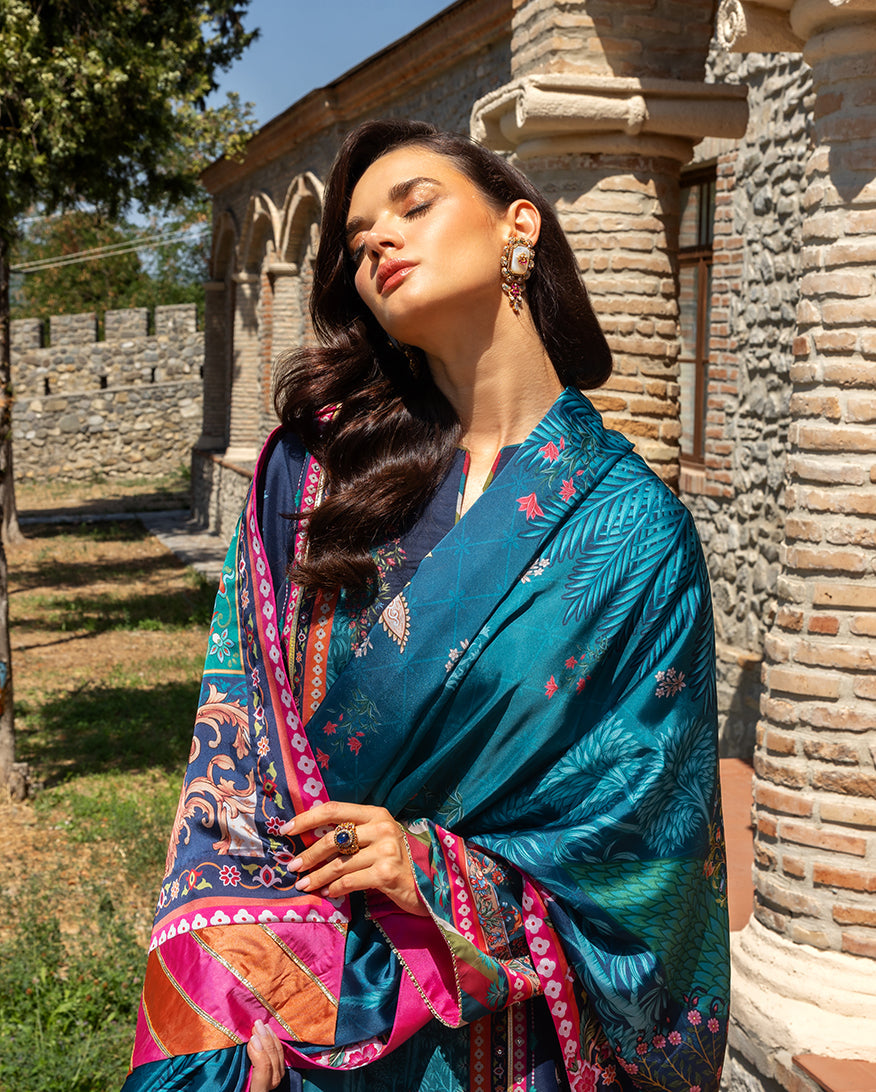 Mushq Hemline Nirvana Echoes Of Serneity Raw Silk Unstitched 3Pc Suit - Nova Bloom