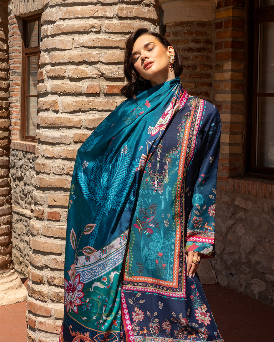 Mushq Hemline Nirvana Echoes Of Serneity Raw Silk Unstitched 3Pc Suit - Nova Bloom