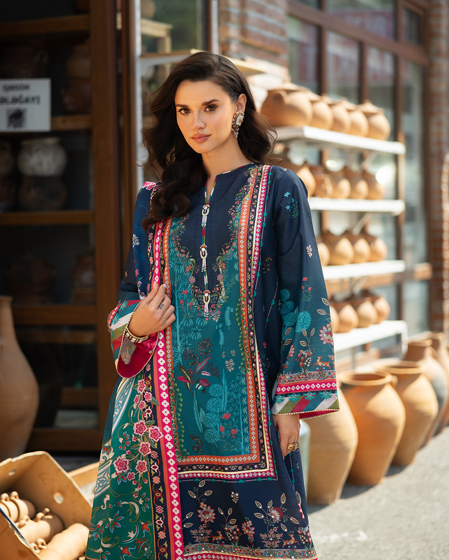 Mushq Hemline Nirvana Echoes Of Serneity Raw Silk Unstitched 3Pc Suit - Nova Bloom