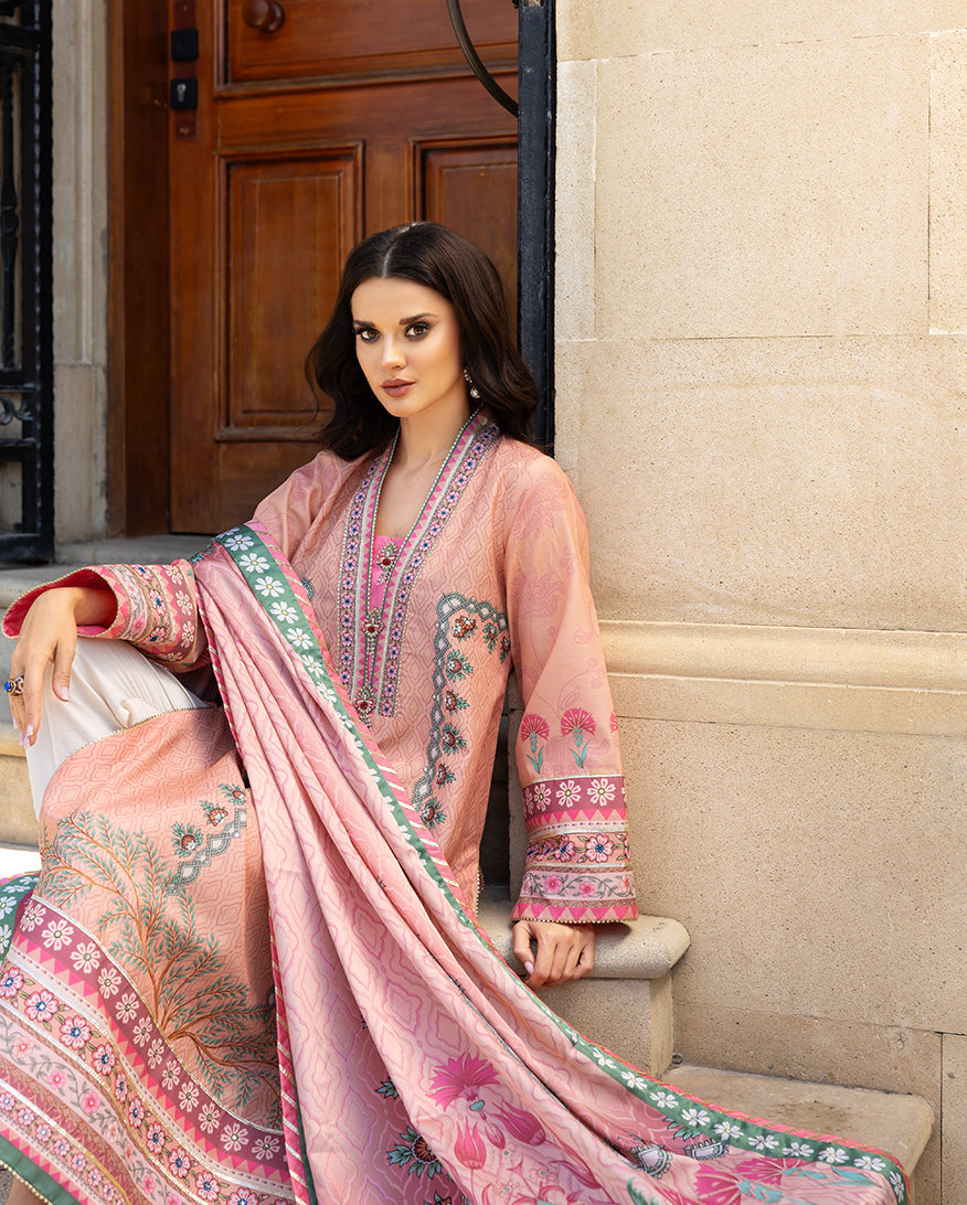 Mushq Hemline Nirvana Echoes Of Serneity Raw Silk Unstitched 3Pc Suit - Pulsar Petal