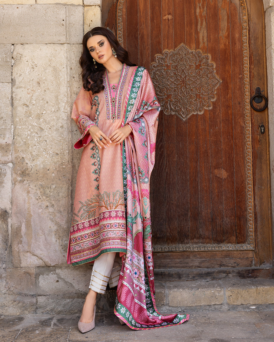 Mushq Hemline Nirvana Echoes Of Serneity Raw Silk Unstitched 3Pc Suit - Pulsar Petal