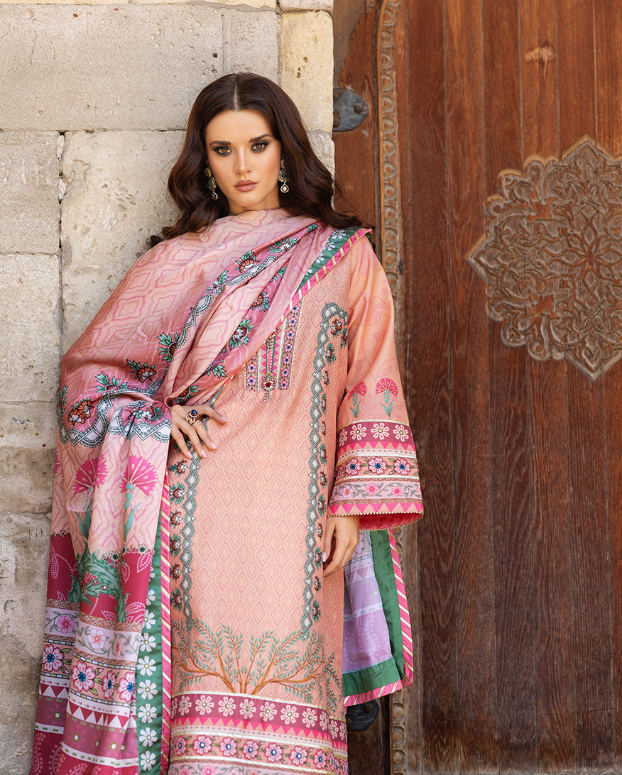 Mushq Hemline Nirvana Echoes Of Serneity Raw Silk Unstitched 3Pc Suit - Pulsar Petal
