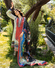 Mushq Hemline Nirvana Echoes Of Serneity Raw Silk Unstitched 3Pc Suit - Ethereal Gleam