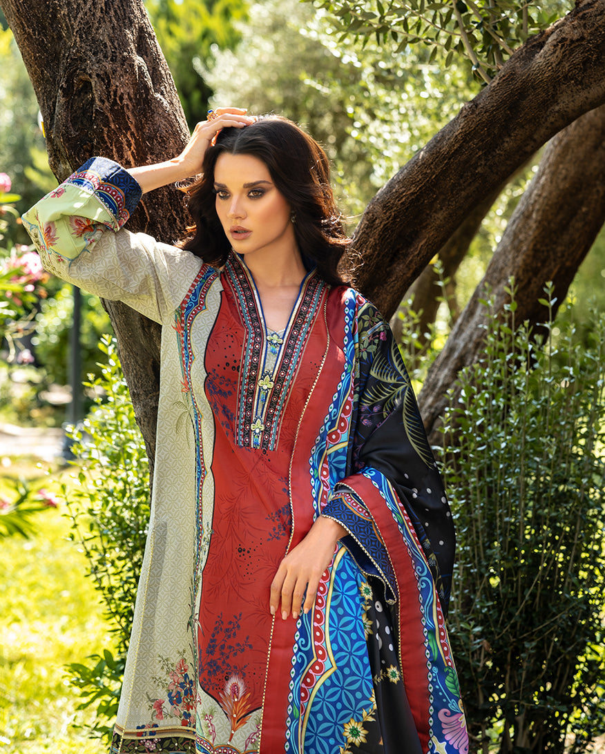 Mushq Hemline Nirvana Echoes Of Serneity Raw Silk Unstitched 3Pc Suit - Ethereal Gleam